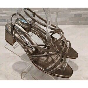 Manolo Blahnik Lupita Gold Strappy Curved Block Heel Sandals WORN ONCE $785